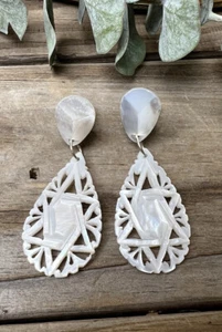 Beautiful Vintage Abalone Shell Earrings Clip On Silver Tone Jewelry 🐚 - Picture 1 of 6