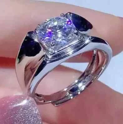 Anillo de boda solitario de plata 925 para hombre de 2,00 quilates corte redondo cultivado en laboratorio diamante CVD Foto 1 de 4