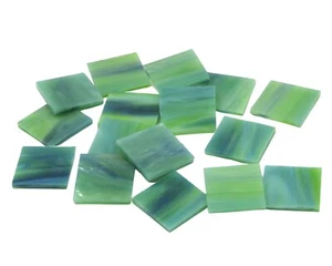 500 Aqua Lime Pearl Opal 1/2" Quadrate | Schmelzbar 96 | Schliff Mosaik Glas Fliesenform - Bild 1 von 1