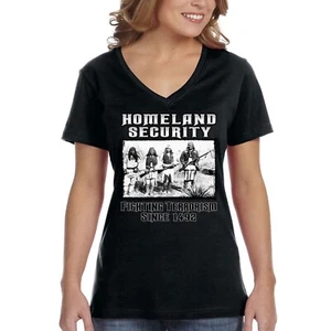 Homeland Security Fighting Terrorism T-shirt Indian American 2nd Amendment Vneck - Picture 1 of 8
