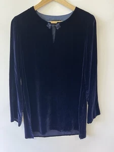 Vintage Monsoon Twilight Navy Blue Silk Mix Velvet Top Tunic Size UK 10 - Picture 1 of 10