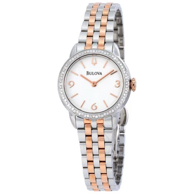 Reloj para mujer Bulova 72 diamantes zafiro esfera blanca dos tonos 98R182 SD Foto 1 de 4