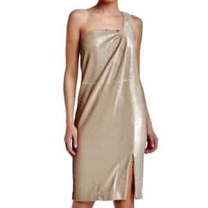 NEW HALSTON HERITAGE ONE-SHOULDER TWIST DRAPE SEQUIN MINI DRESS 0 - Picture 1 of 8
