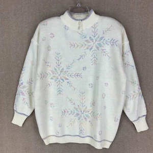 Suéter Vintage Navidad 18/20 o XL-2X Mujer Vacaciones Marfil Pullover Copo de Nieve - Imagen 1 de 16
