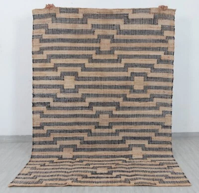 Natural Jute Black High Quality Hand Woven Geometric Boho Style CUSTOMIZED Rug - Image 1 of 4