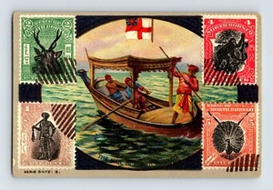 Estampillas postales victorianas de correo de tarjetas comerciales en Borneo del Norte de la década de 1910 parte posterior en blanco - Imagen 1 de 2