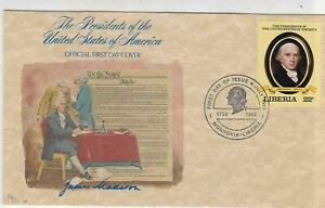 Liberia J. Madison Prezydent Stanów Zjednoczonych 1982 FDC Okładka znaczków Ref 37532
