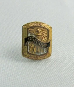 Vintage Gold Tone Oratory Pin Locking Clasp Enamel Banner - Picture 1 of 3