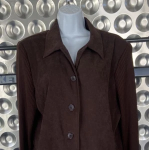 Notations Women's Sweater Jacket Vintage, Faux Suede Brown Button Up - Size XL - Picture 1 of 13
