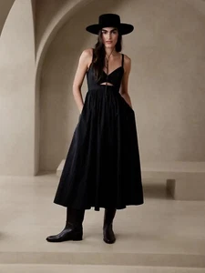 Vestido midi Banana Republic NEGRO Isa algodón recortado acampanado TALLA 8, NUEVO CON ETIQUETAS, #579023 - Imagen 1 de 4