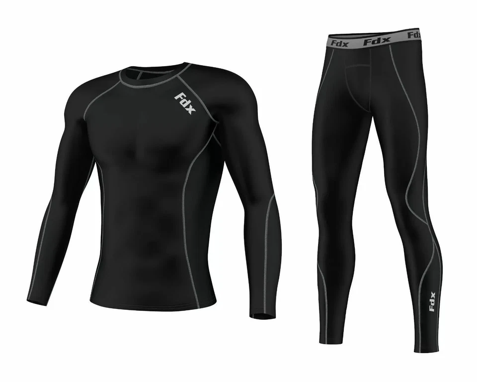 FDX Mens Compression Armour Base layer Top Skin Fit + compression Leggings set  - Image 1 of 4