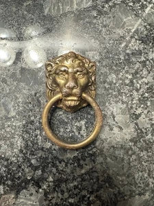 Vintage Antique Brass Lion Head Ring Drawer Pull - Picture 1 of 3