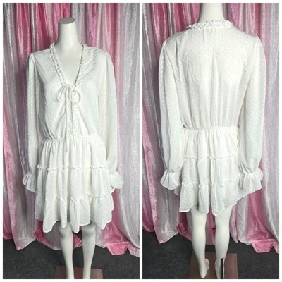 VENUS White Layered  Lined Bohemian Elastic Waist Midi Dress Size Large  - Image 1 of 4