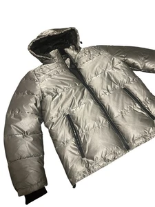 GUESS Men's Holographic Hooded Puffer Jacket gray GRAPHITE Shine glossy finish M - Picture 1 of 6