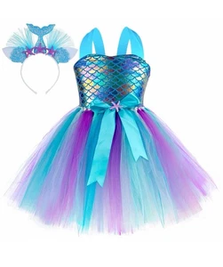 Mermaid Tutu Dress w Headband Size 3/4 - Picture 1 of 7