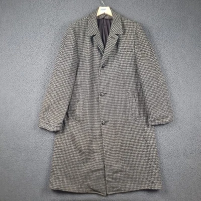 Vintage HARRIS TWEED Coat Mens L Large Grey Long Overcoat Pure Wool Houndstooth - Image 1 of 4