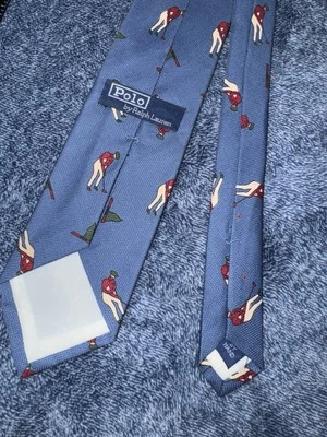 Polo Ralph Lauren gravata masculina golfe esporte gráfico seda feita nos EUA azul - Imagem 1 de 4