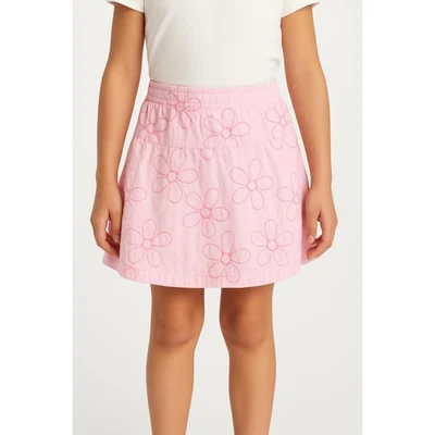 Pink Skirt Girls 5 Floral Embroidered Summer Modesty Shorts Elastic Waist Play - Image 1 of 4