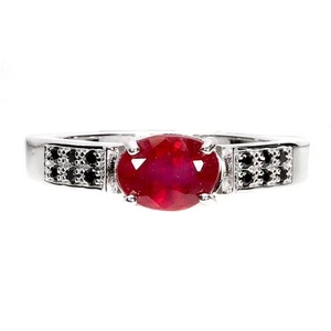 925 Sterling Silver Ring Oval Ruby 8x6mm Black Spinel Gemstone Jewelry Size 7.5 - Picture 1 of 13