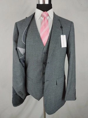 Alain Dupetit Blazer Sport Coat + Vest Mens 42L Gray Rayon Viscose Sharkskin 2pc - Image 1 of 4