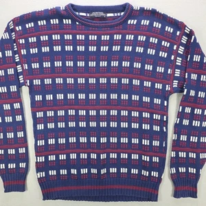 Vintage Puritan Pullover XL Blau Rot Weiß Grampa Cosby Made In USA Baumwolle - Bild 1 von 10