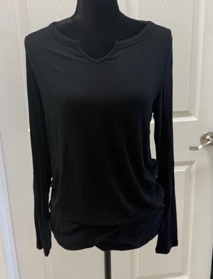 Gap Maternity Womens Long Sleeve Black Cozy Rib Split Neck Top Large - Image 1 of 4