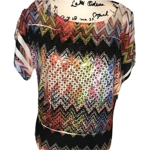 Camicia donna Siren Lily taglia L multicolore Chevron scintillante trasparente nuova con etichetta! Bellissimo - Foto 1 di 12