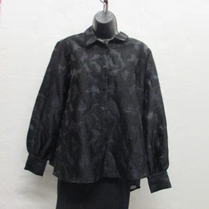 Masai Women Black Long Sleeve Button Front Fashion Top w Collar Size M - Picture 1 of 2