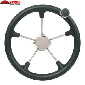 285mm Stainless Steel Boat Steering Wheel Black Soft Grip Spokes & Speed Knob - Picture 1 of 1