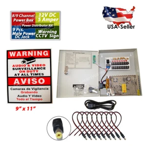9 Channel Security Camera Power Supply Box DC 12V 5A CCTV DVR Distribution 8CH - Picture 1 of 10