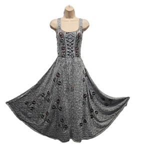 Sleeveless Maxi dress Full Embroidered Lace up Corset GREY One Size 14 16 18 - Picture 1 of 10