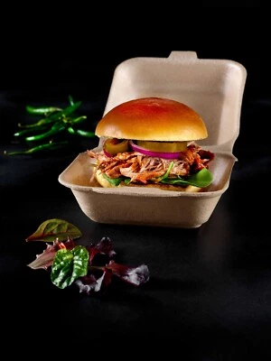 HP6 Food Takeaway Burger Box - Infinity Disposable Containers Brown & White - Image 1 of 3