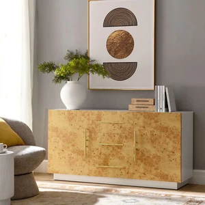 Abel Sideboard Buffet TV Stand in White Bleached Burl - Picture 1 of 10
