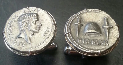 Brutus Assassin of Julius Caesar Ides of March Ancient Roman Coin Cufflinks +Box - Image 1 of 3