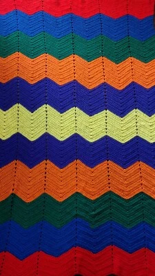 Chevron Zig Zag Crochet Twin Size Afghan Blanket Multicolored 52" x 85" - Image 1 of 2