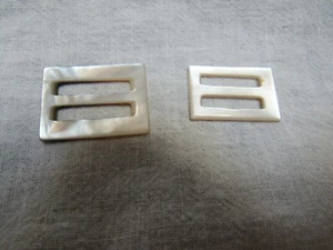 Vintage Lot of 2 Mother of Pearl Sash Buckles Oblong 2 Different Sizes - Picture 1 of 5