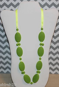 Silicone Baby Teether Teething Necklace Nursing Jewelry Green Satin Ribbon Gift - Picture 1 of 4