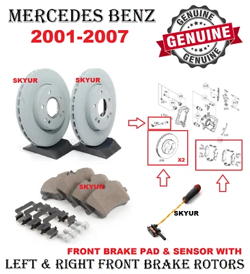 Rotores de freio a disco dianteiro Mercedes 2 com pastilha de freio e sensor para C230 C240 genuíno - Imagem 1 de 4