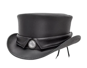 Sombrero Top Cuello Marlow Estilo Steampunk Cuero Negro Sombrero Top Motocicleta - Imagen 1 de 4