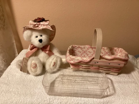 LONGABERGER Horizon of Hope Basket 2000 Pink Ribbon Liner Protector and Bear Cover