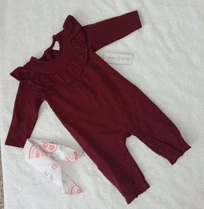1 Piece Baby Girl Set, Red Wine Color Long Sleeve Jumpsuit - Picture 1 of 4