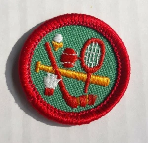  Girl Scout Junior SPORTS SAMPLER Badge Patch RED Border Vintage  - Picture 1 of 3