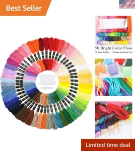Multicolor Embroidery Floss Set: 50 Skeins with Needles & Bobbins for Creatives - Picture 1 of 9