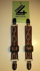 STIRRUPS 4 BIKERS .. MOTORCYCLE RIDER PANT CLIPS BUNGEE CLAMPS....CHAIN - Picture 1 of 3