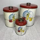 Set Of 3 Vintage Tin Canisters Grapes Drink Lemonade Coffee Red Cream