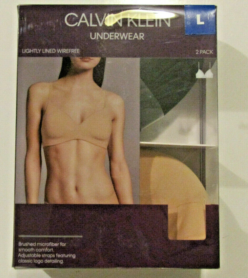 Calvin Klein Womens 2pk Black Nude Lightly Lined Wire Bra Size XL
