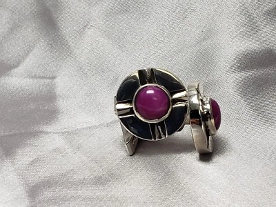 Sterling Silver.925,round cufflinks, star ruby bezel stone, patina blackened #2 - Image 1 of 4