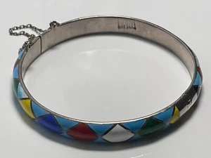 Vintage Sterling Silber '925' und Emaille Harlekin Armreif Armband 15,43g - Bild 1 von 18