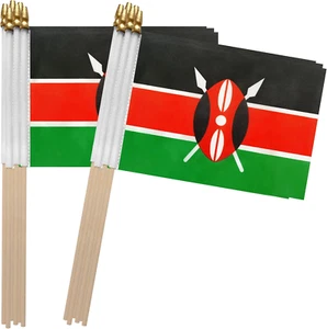 Kenya Stick Flag Kenyan Small Mini Hand Held Flags,5X8 Inch,12 Pack - Picture 1 of 6