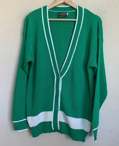 Kurzwaren by Personal Vintage Strickjacke grün V-Ausschnitt weiß Borte Knöpfe Gr. S - Bild 1 von 8